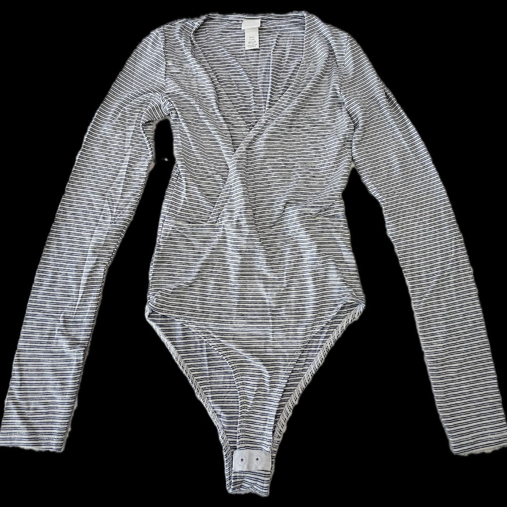 H&M Blue And White Wrap Bodysuit